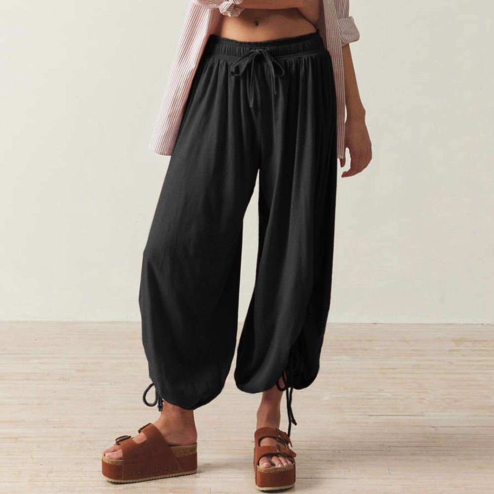 Plus size women's solid color wide-leg loose pants with large pockets