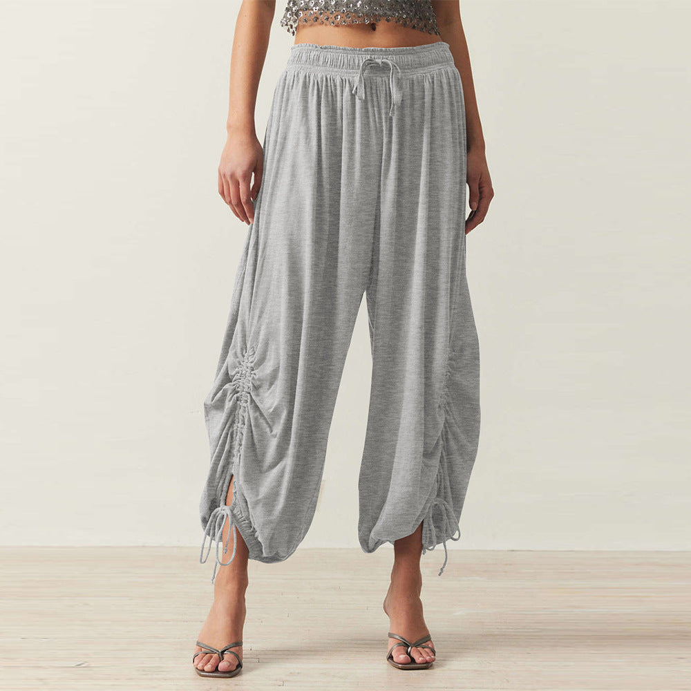 Plus size women's solid color wide-leg loose pants with large pockets