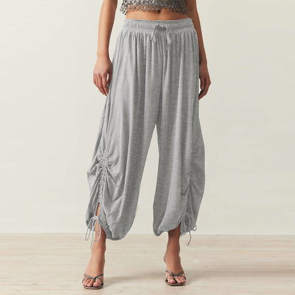 Plus size women's solid color wide-leg loose pants with large pockets