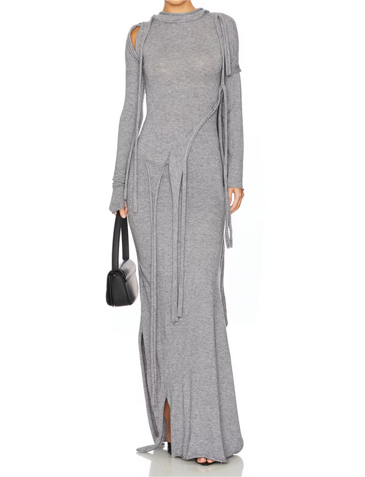 Self-tie ribbon embellished waist maxi dress