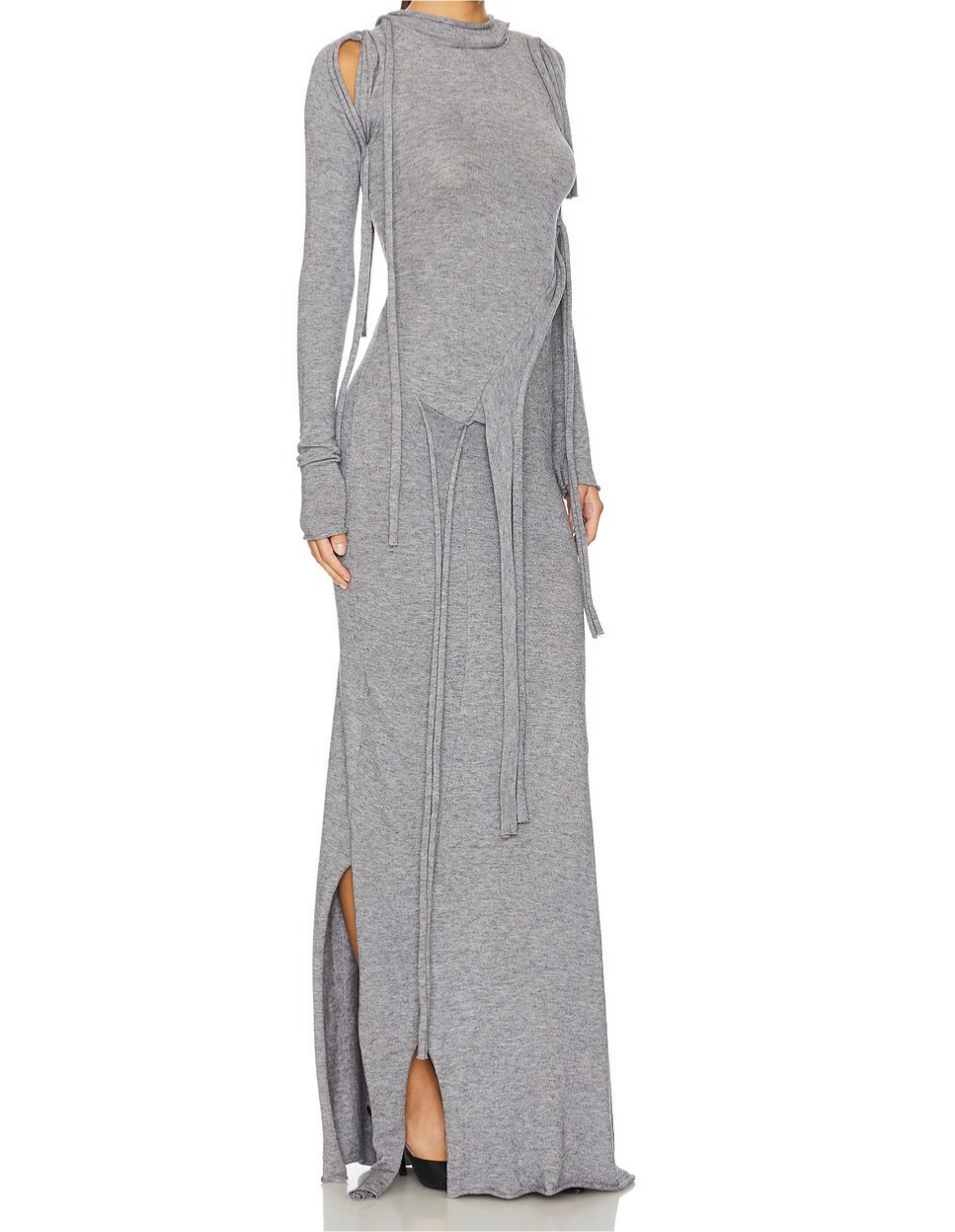 Self-tie ribbon embellished waist maxi dress