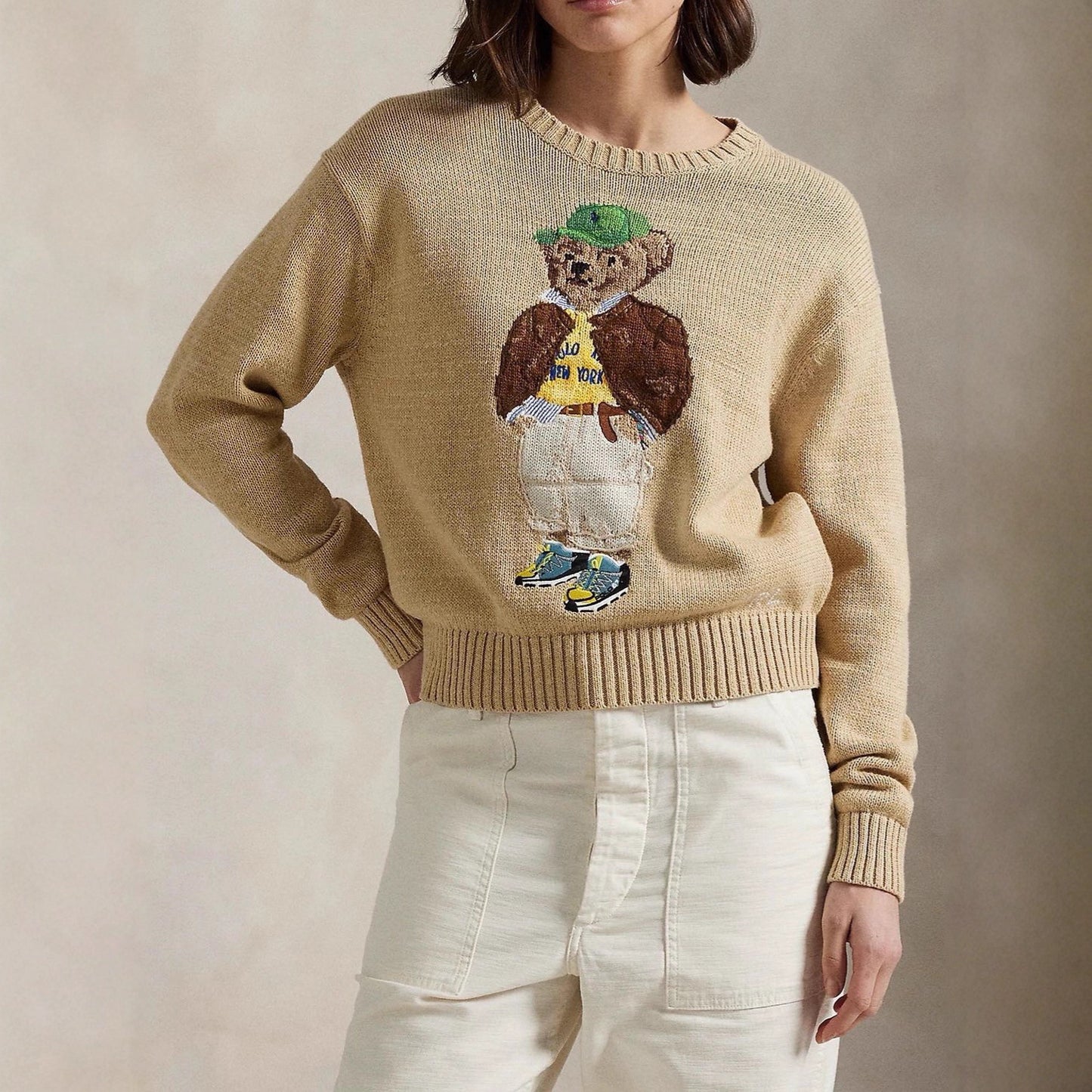 Retro classic heavy embroidery cartoon bear sweater