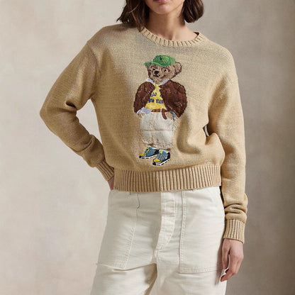 Retro classic heavy embroidery cartoon bear sweater