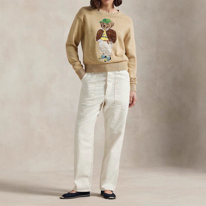 Retro classic heavy embroidery cartoon bear sweater