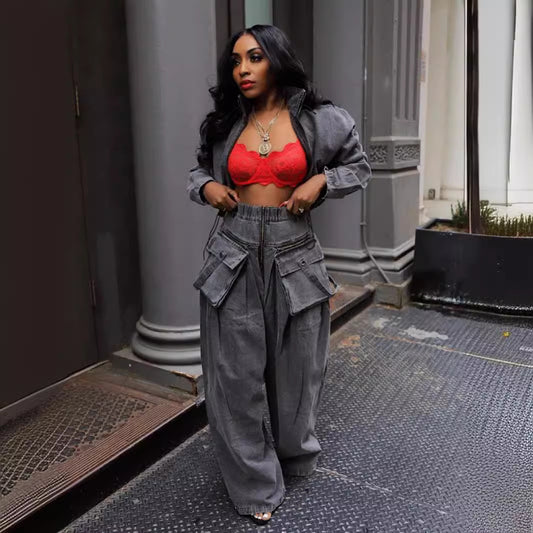 Heavy-duty denim two-piece suit