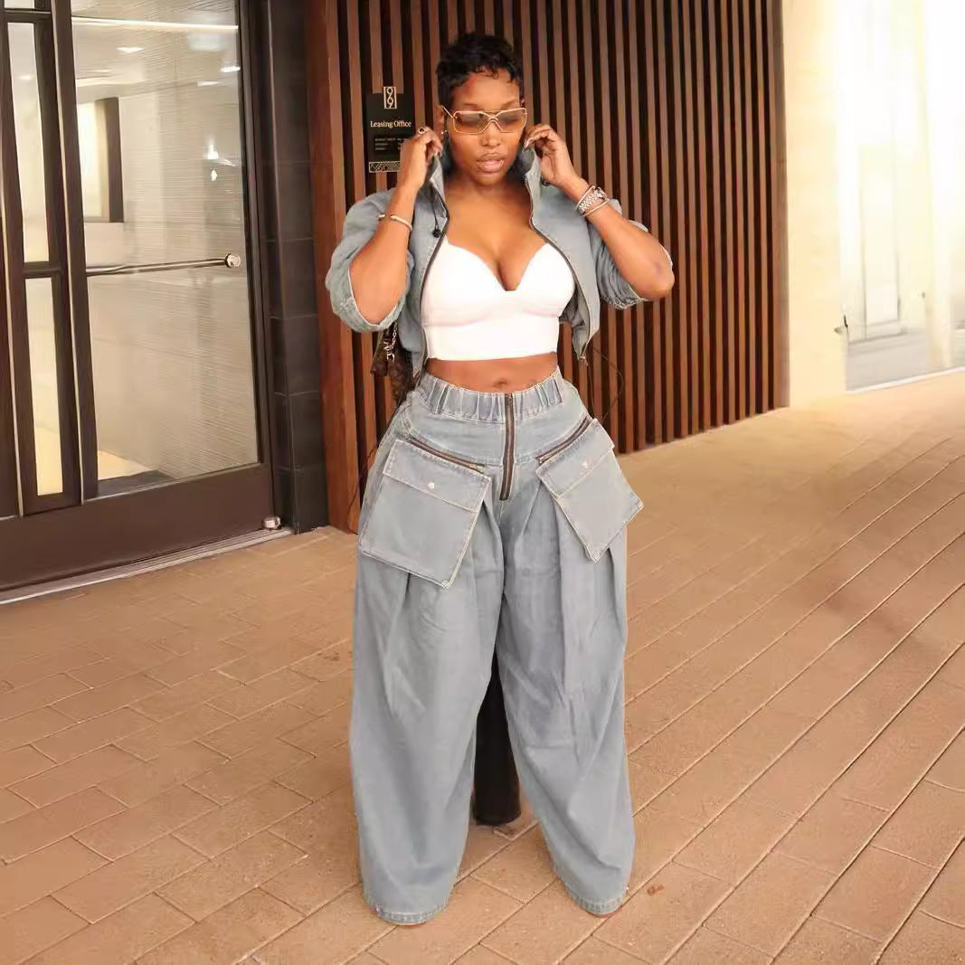 Heavy-duty denim two-piece suit
