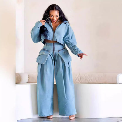 Heavy-duty denim two-piece suit
