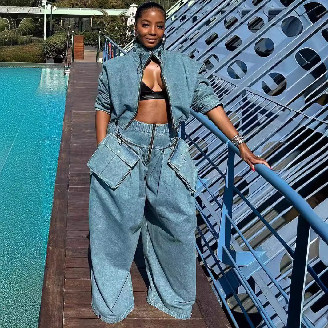 Heavy-duty denim two-piece suit