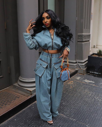 Heavy-duty denim two-piece suit