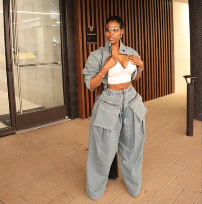 Heavy-duty denim two-piece suit