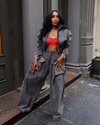 Heavy-duty denim two-piece suit