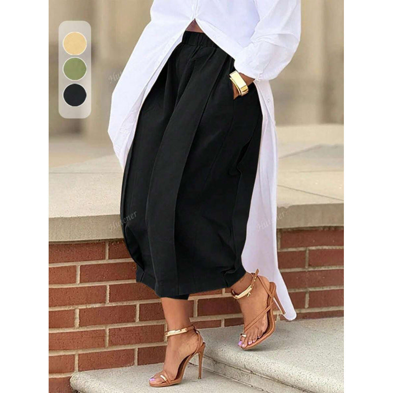 Women's Casual Khaki Loose Pants with Elastic Waist