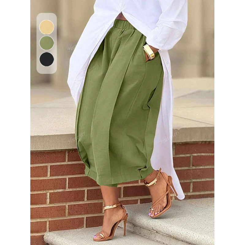 Women's Casual Khaki Loose Pants with Elastic Waist