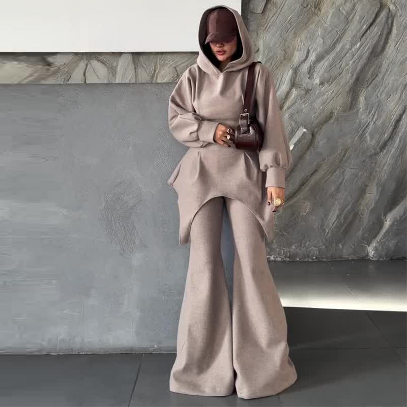 Hooded slim-fit simple casual trousers two-piece set