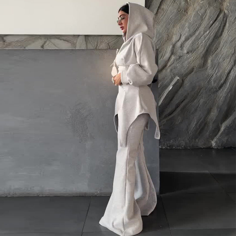 Hooded slim-fit simple casual trousers two-piece set