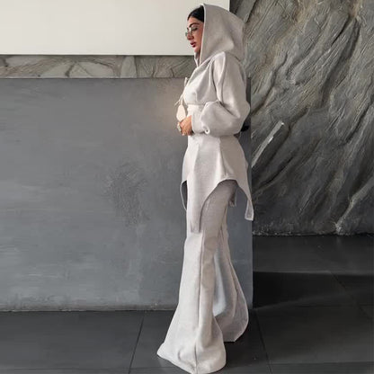 Hooded slim-fit simple casual trousers two-piece set