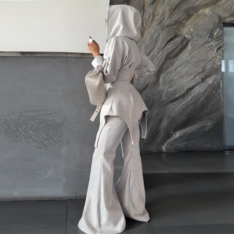 Hooded slim-fit simple casual trousers two-piece set