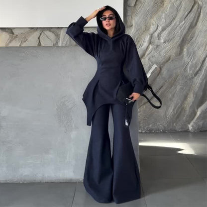 Hooded slim-fit simple casual trousers two-piece set