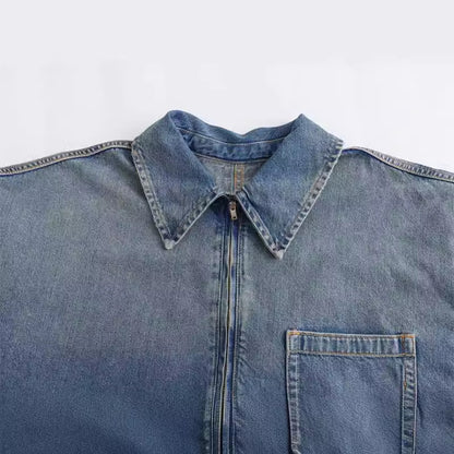 Collared loose denim dress