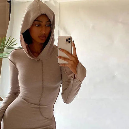 Long-sleeved, fitted, street-style long bodycon dress