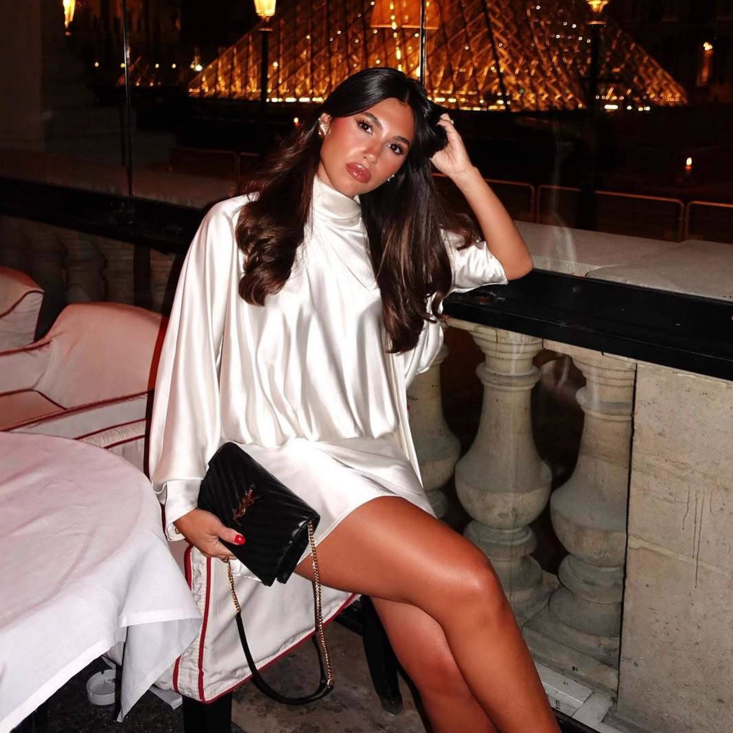 Satin high-neck tie-bow dress