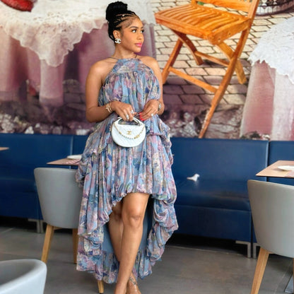 Tie-up printed sleeveless midi dress