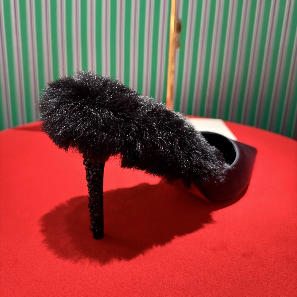 Pointed-toe high heels, stiletto heels, furry shoes
