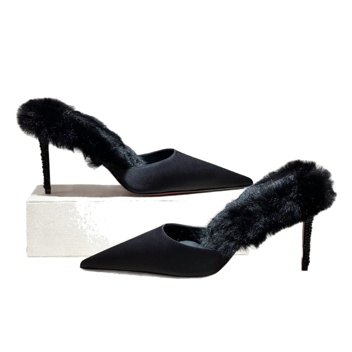 Pointed-toe high heels, stiletto heels, furry shoes