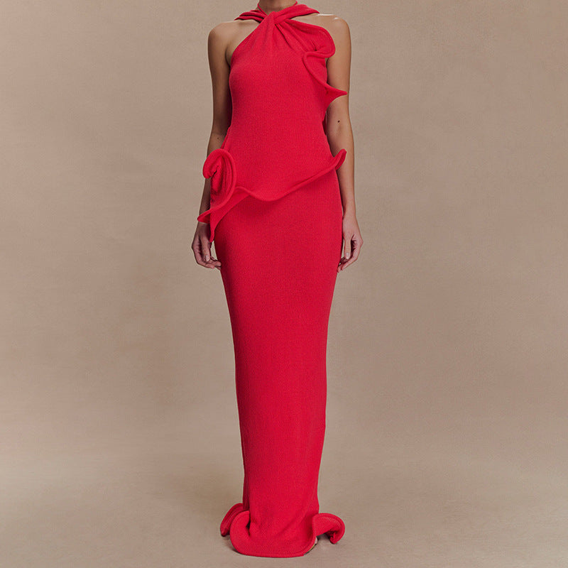 Halter-neck, backless, fashionable wavy fishtail skirt