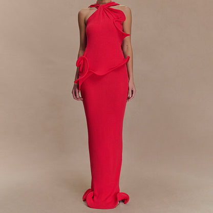 Halter-neck, backless, fashionable wavy fishtail skirt