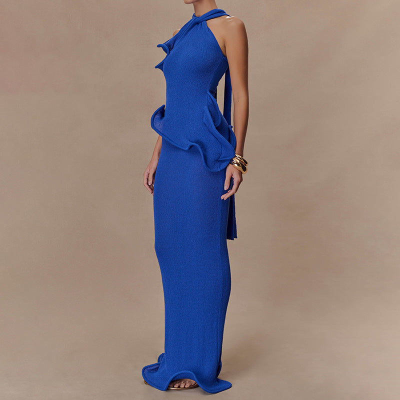 Halter-neck, backless, fashionable wavy fishtail skirt