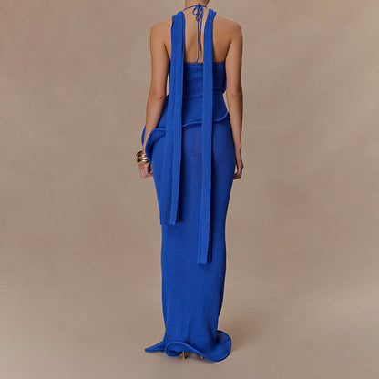 Halter-neck, backless, fashionable wavy fishtail skirt