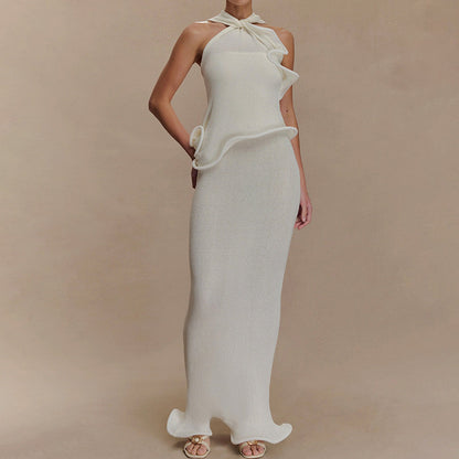 Halter-neck, backless, fashionable wavy fishtail skirt