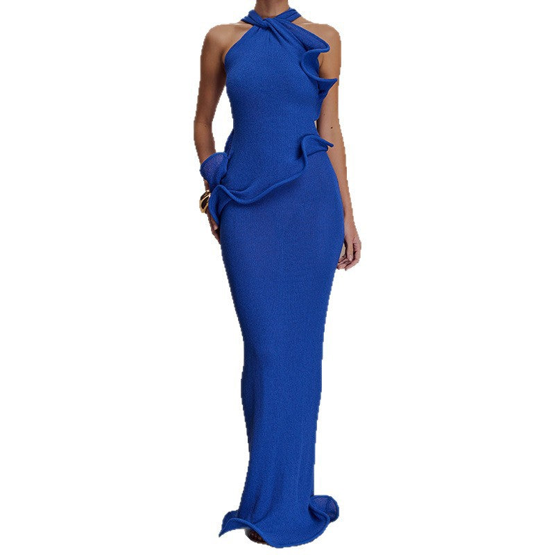 Halter-neck, backless, fashionable wavy fishtail skirt