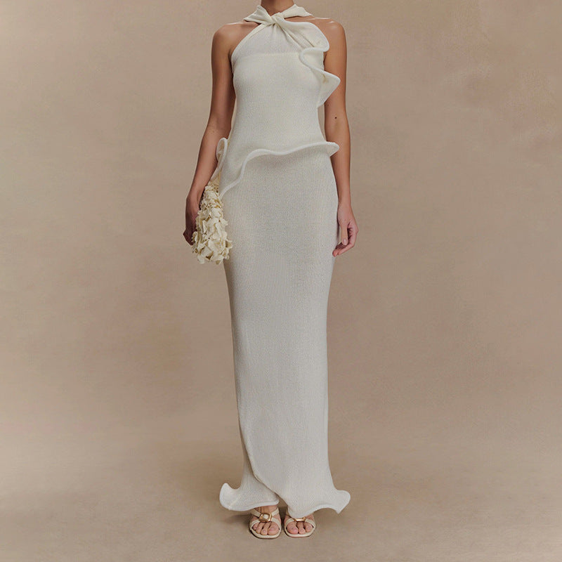 Halter-neck, backless, fashionable wavy fishtail skirt
