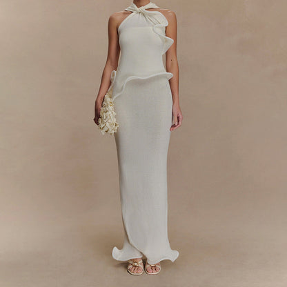 Halter-neck, backless, fashionable wavy fishtail skirt