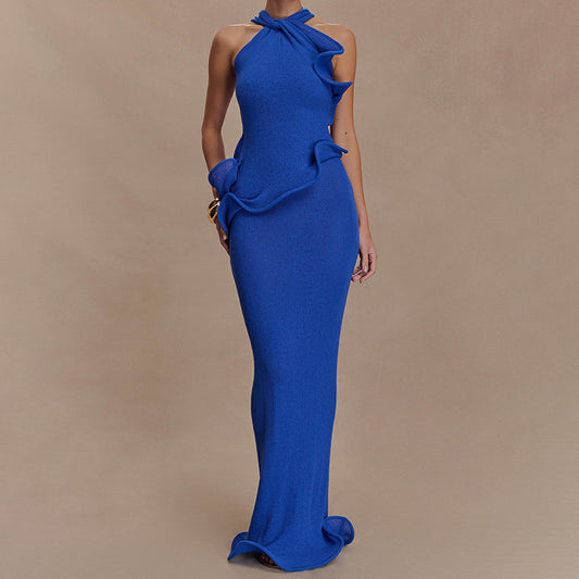 Halter-neck, backless, fashionable wavy fishtail skirt