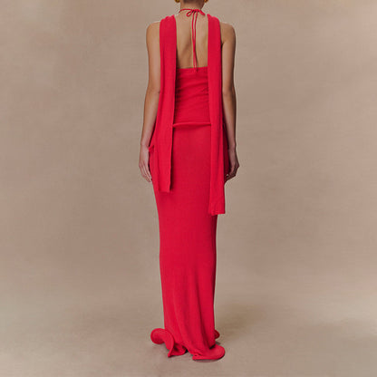 Halter-neck, backless, fashionable wavy fishtail skirt