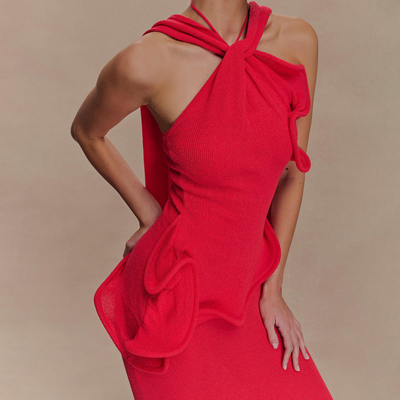 Halter-neck, backless, fashionable wavy fishtail skirt
