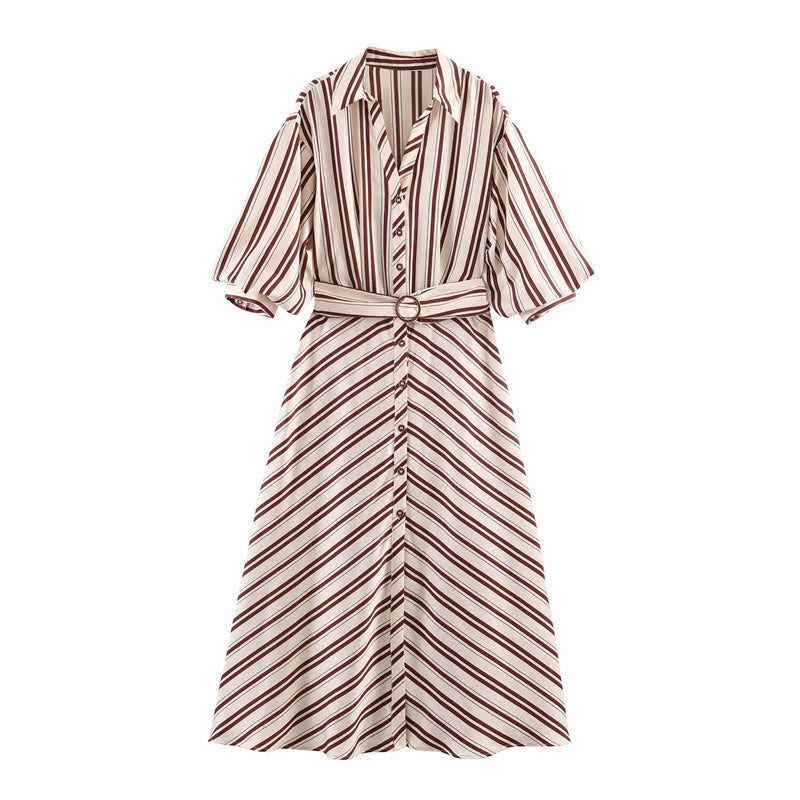 Striped dress with belt