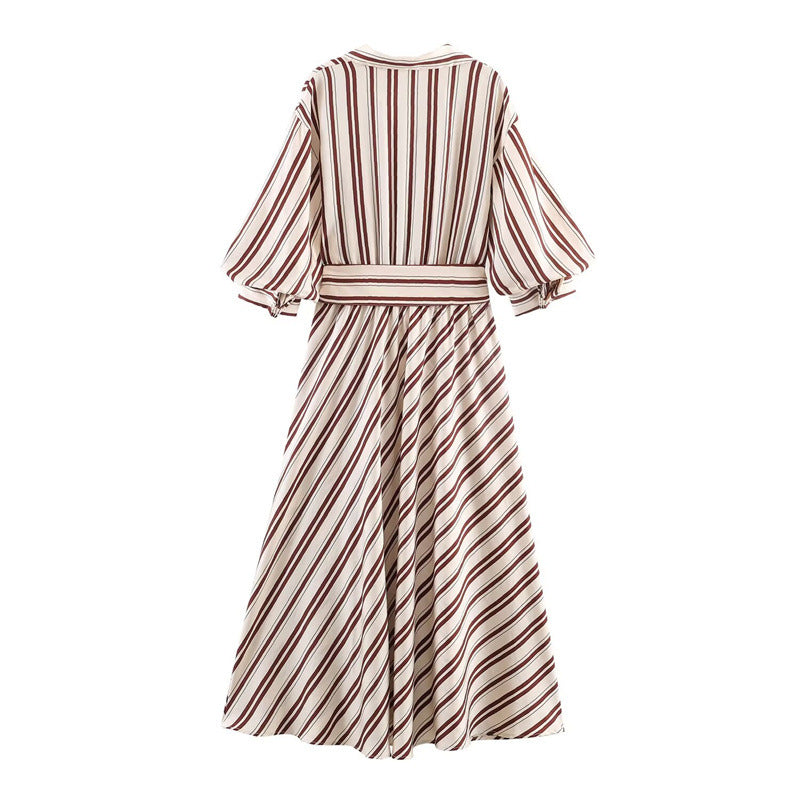 Striped dress with belt