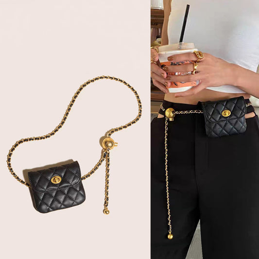 Women's lambskin gold ball waist bag and chain