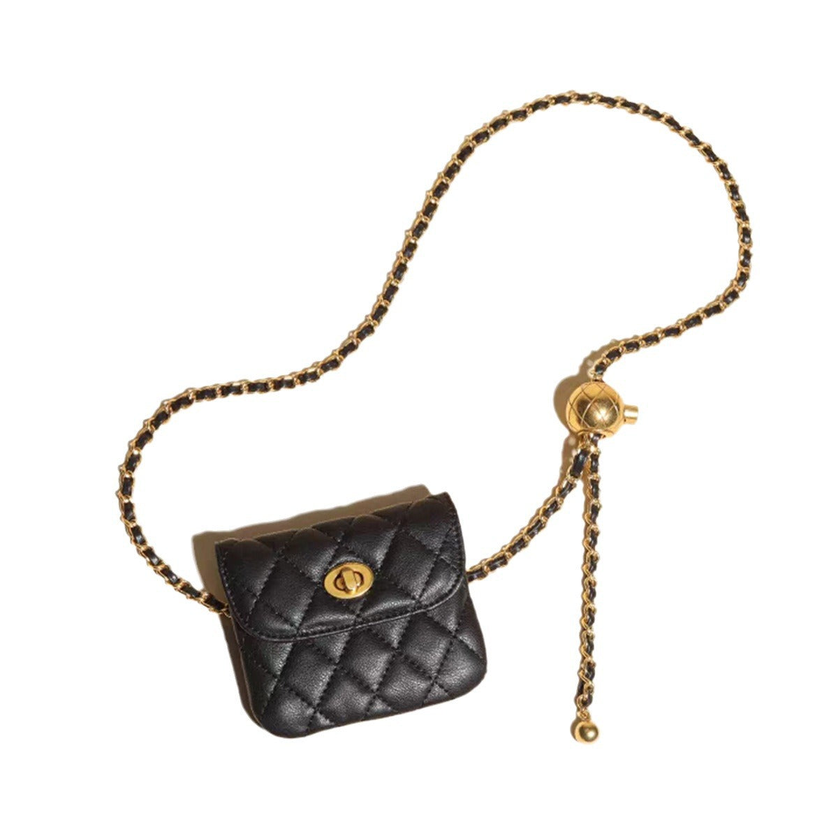 Women's lambskin gold ball waist bag and chain