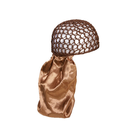 Two-in-one rolled brim cap, crocheted hairnet cap, sleeping cap, mesh shower cap, hair cap.