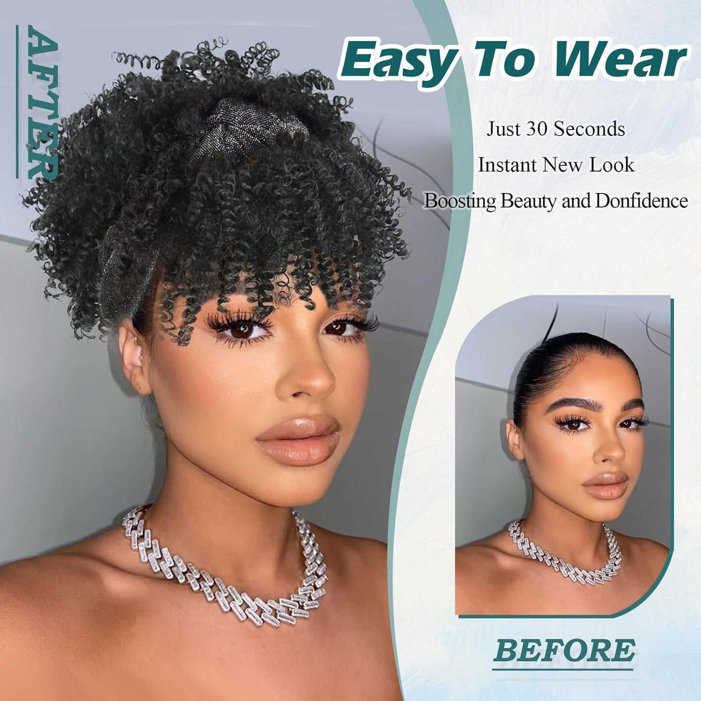 Integrated bangs headband wig, synthetic fiber wig head cover