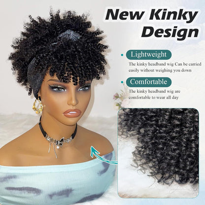 Integrated bangs headband wig, synthetic fiber wig head cover