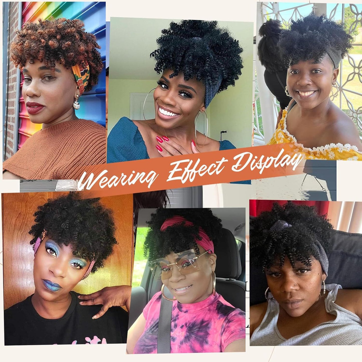 Integrated bangs headband wig, synthetic fiber wig head cover