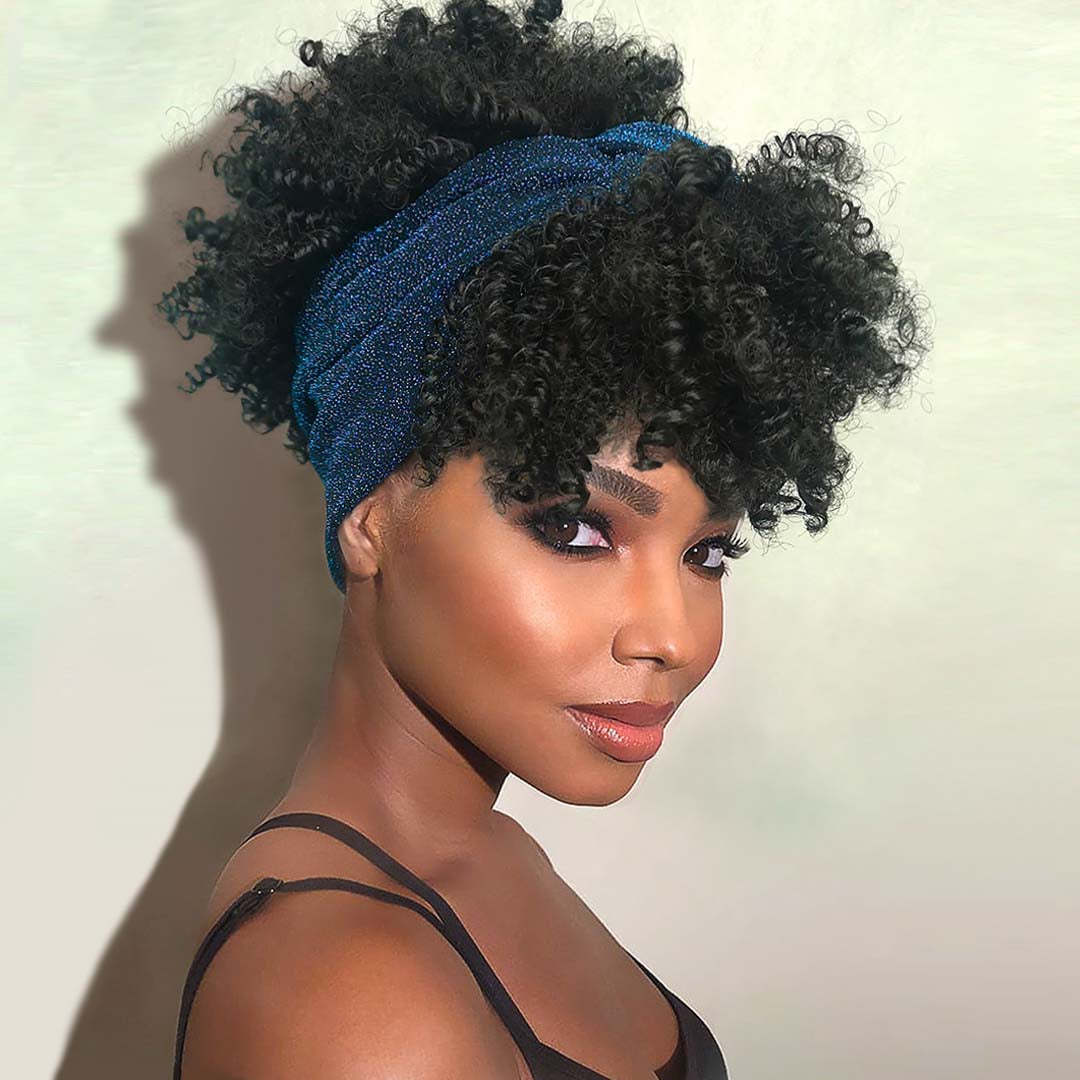 Integrated bangs headband wig, synthetic fiber wig head cover