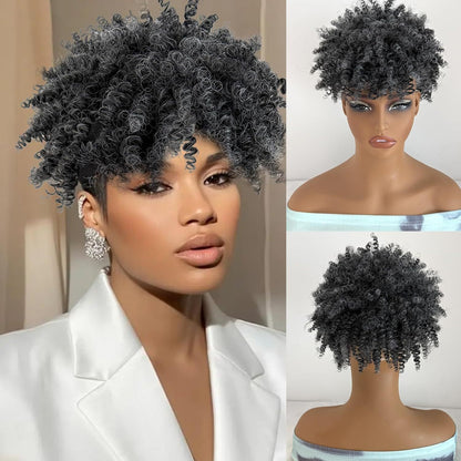 Integrated bangs headband wig, synthetic fiber wig head cover
