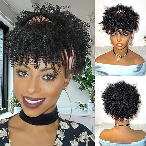 Integrated bangs headband wig, synthetic fiber wig head cover